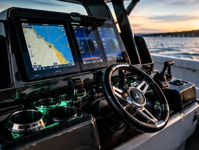 Precision marine electronics at a yacht helm