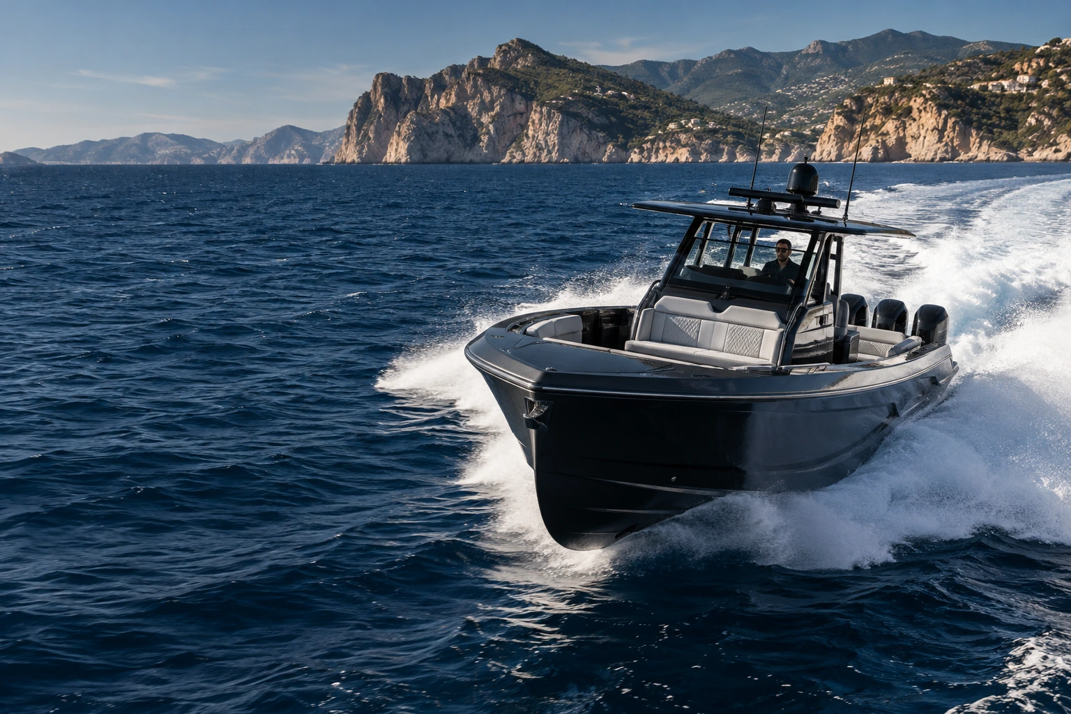 High-performance yacht tender cruising through blue water